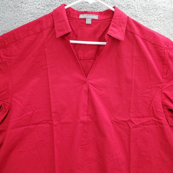Jessica London Blouse Top Split Neck Tunic Shirt Plus Size 16W Collared Red - Picture 3 of 11